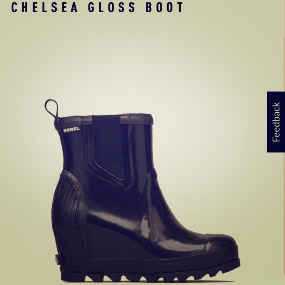 Sorel Joan Rain Wedge Chelsea Gloss Black 8